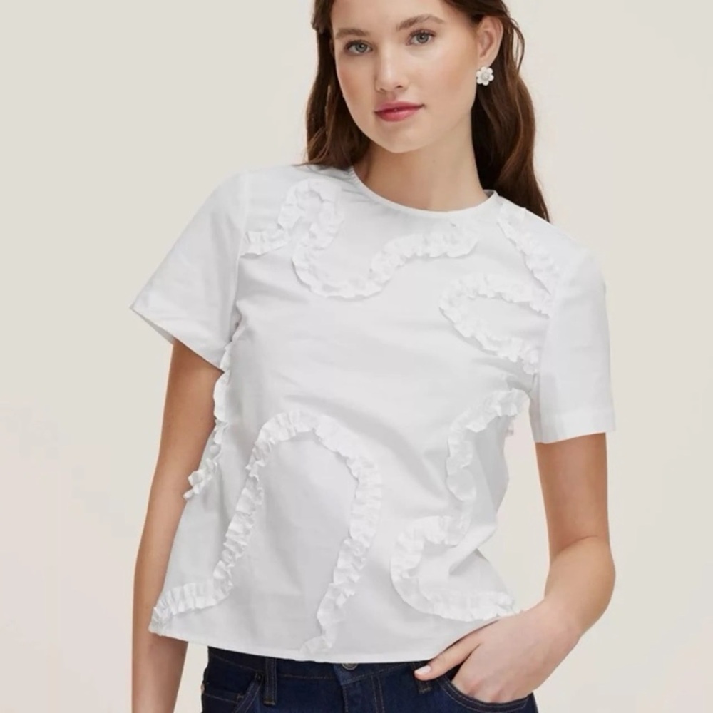 Kate Spade White Ruffle Short Sleeve Top